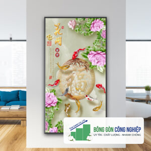 Mẫu tranh cửu ngư quần hội đẹp kiểu khổ dọc cao