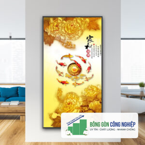 Mẫu tranh cửu ngư quần hội đẹp kiểu khổ dọc cao