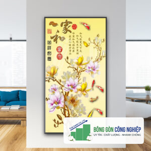 Mẫu tranh cửu ngư quần hội đẹp kiểu khổ dọc cao
