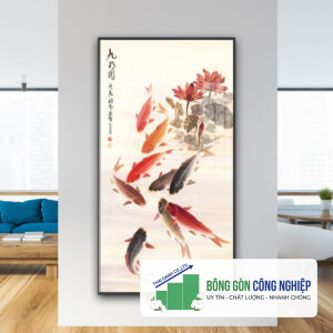 Mẫu tranh cửu ngư quần hội đẹp kiểu khổ dọc cao