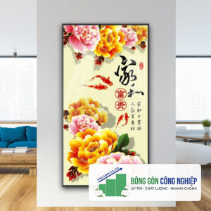 Mẫu tranh cửu ngư quần hội đẹp kiểu khổ dọc cao