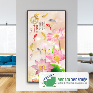 Mẫu tranh cửu ngư quần hội đẹp kiểu khổ dọc cao