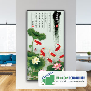 Mẫu tranh cửu ngư quần hội đẹp kiểu khổ dọc cao