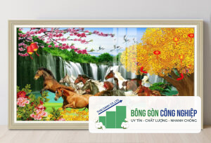 Mẫu tranh bát mã cây vàng tài lộc phong thuỷ