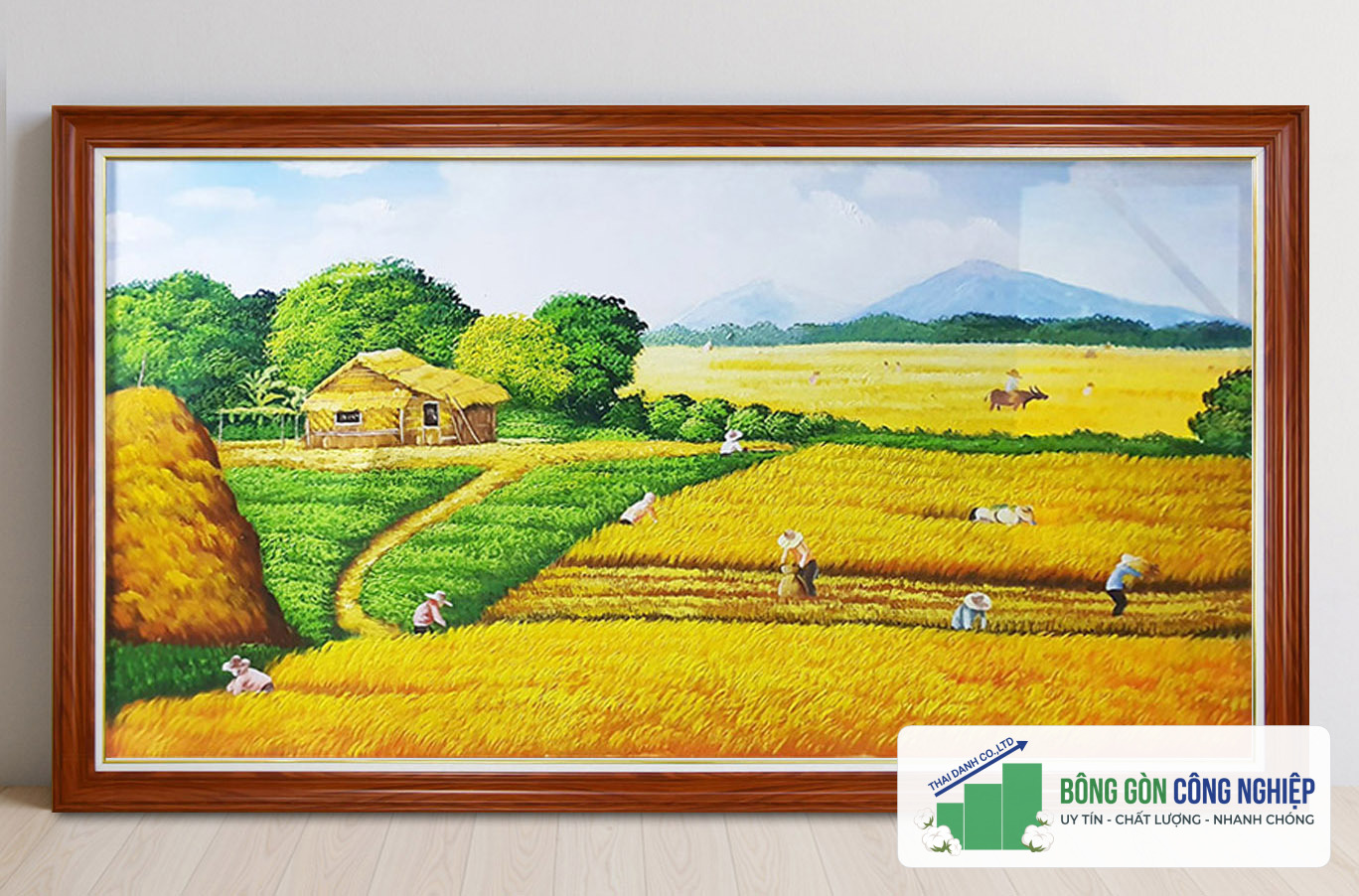 Tranh đồng quê lúa chín mùa vàng bội thu đẹp