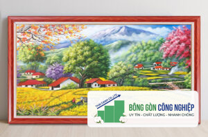 Tranh đồng quê lúa chín mùa vàng bội thu đẹp