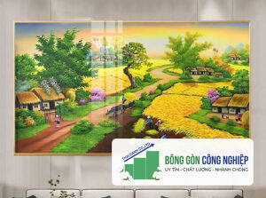 Tranh đồng quê lúa chín mùa vàng bội thu đẹp