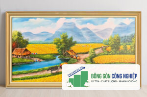Tranh đồng quê lúa chín mùa vàng bội thu đẹp