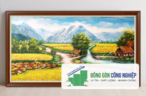Tranh đồng quê lúa chín mùa vàng bội thu đẹp