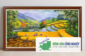 Tranh đồng quê lúa chín mùa vàng bội thu đẹp