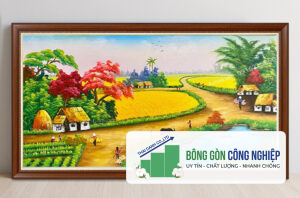 Tranh đồng quê lúa chín mùa vàng bội thu đẹp