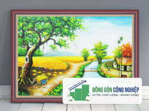 Tranh đồng quê lúa chín mùa vàng bội thu đẹp