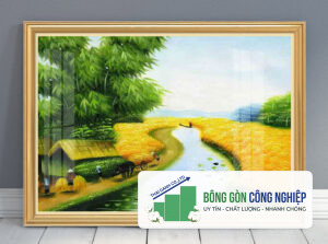Tranh đồng quê lúa chín mùa vàng bội thu đẹp