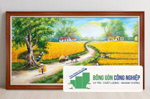 Tranh đồng quê lúa chín mùa vàng bội thu đẹp