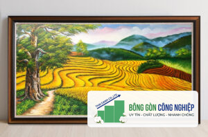 Tranh đồng quê lúa chín mùa vàng bội thu đẹp