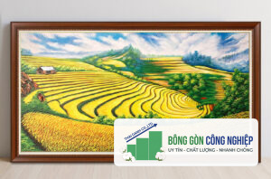 Tranh đồng quê lúa chín mùa vàng bội thu đẹp