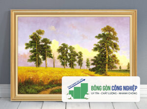 Tranh đồng quê lúa chín mùa vàng bội thu đẹp