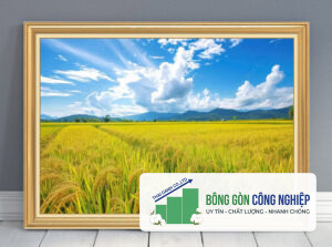 Tranh đồng quê lúa chín mùa vàng bội thu đẹp