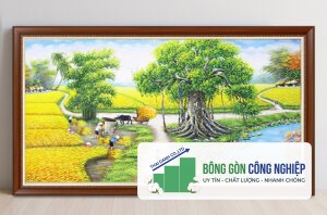 Tranh đồng quê lúa chín mùa vàng bội thu đẹp