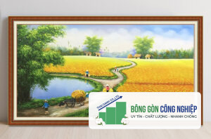 Tranh đồng quê lúa chín mùa vàng bội thu đẹp