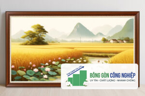 Tranh đồng quê lúa chín mùa vàng bội thu đẹp