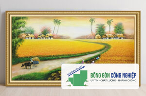 Tranh đồng quê lúa chín mùa vàng bội thu đẹp