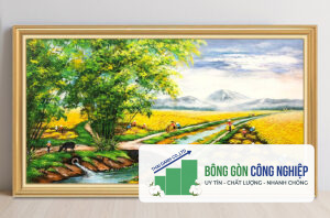 Tranh đồng quê lúa chín mùa vàng bội thu đẹp