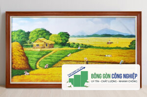 Tranh đồng quê lúa chín mùa vàng bội thu đẹp