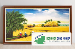 Tranh đồng quê lúa chín mùa vàng bội thu đẹp