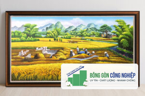 Tranh đồng quê lúa chín mùa vàng bội thu đẹp