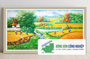 Tranh đồng quê lúa chín mùa vàng bội thu đẹp